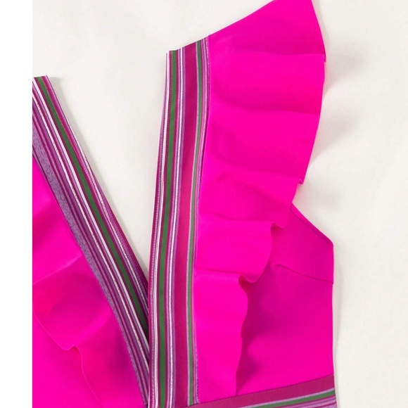 Boho Patchwork Plunging Neck Ruffle Monokini One Piece Swimsuit - Picture 5 of 10